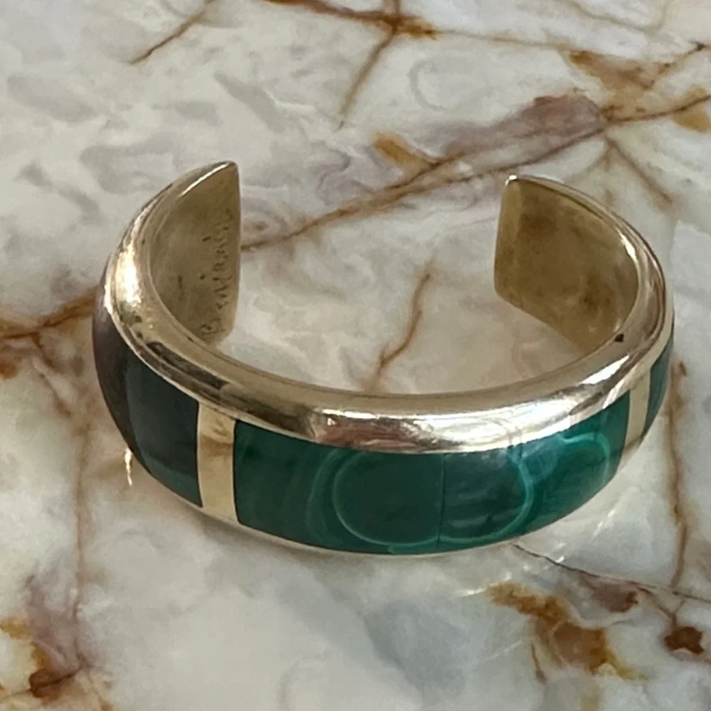 Gold-Tone Bracelet with Emerald Green Inlay - Women Jewelry